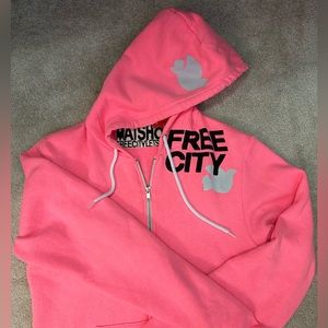 NEW FREE CITY Neon Pink Hoodie Zip Up Sweater Sz Small